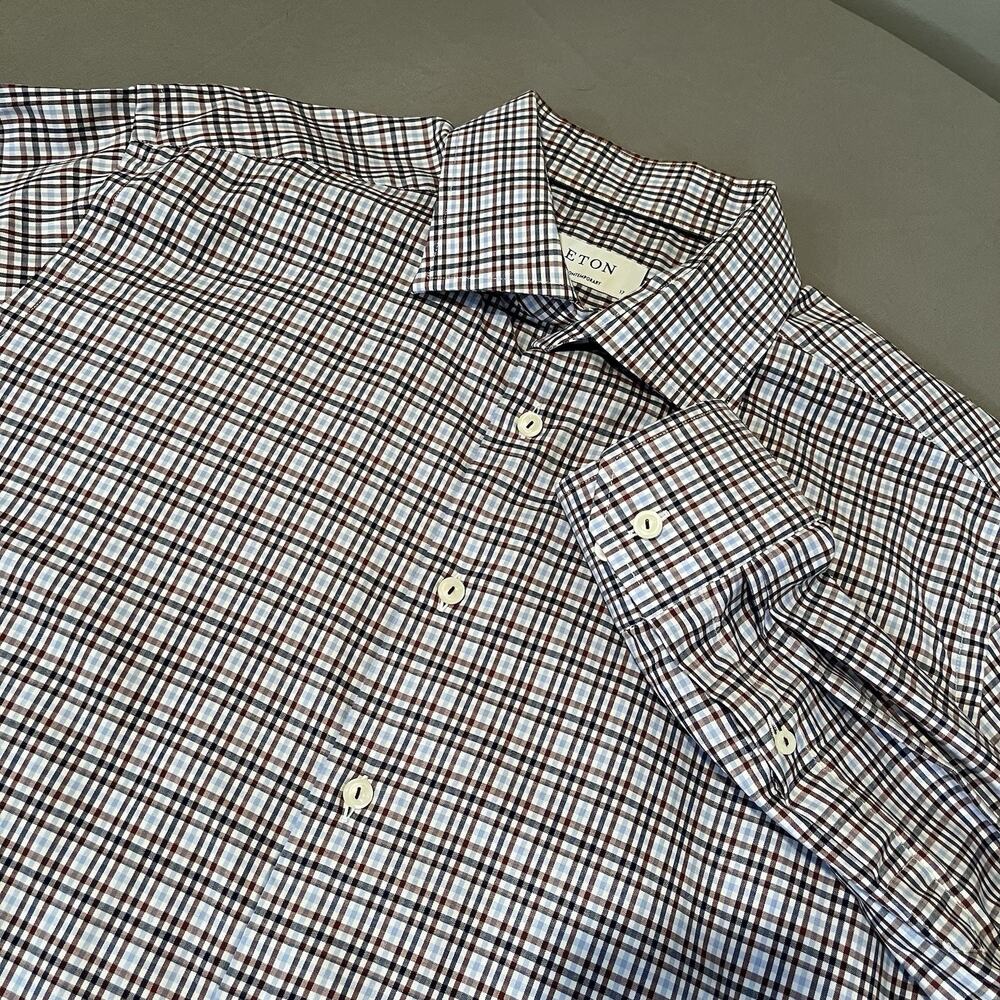 Eton Contemporary Dress Shirt Mens XL 43 17 Plaid Button up Long Sleeve